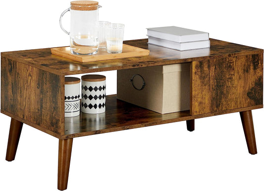 VASAGLE Retro Coffee Table, Cocktail Table, Mid-Century Modern Accent Table with Storage Shelf for Living Room