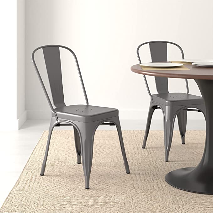 Set of 4 Basics Metal Dining Chairs, 51L x 43W x 85H cm, Dark Grey