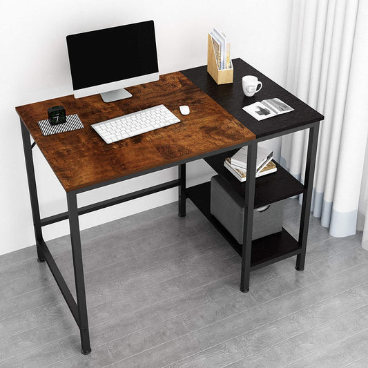 Computer Desk, Home Office Desk with 2 Shelves, Small Desks | Vintage Oak Finish