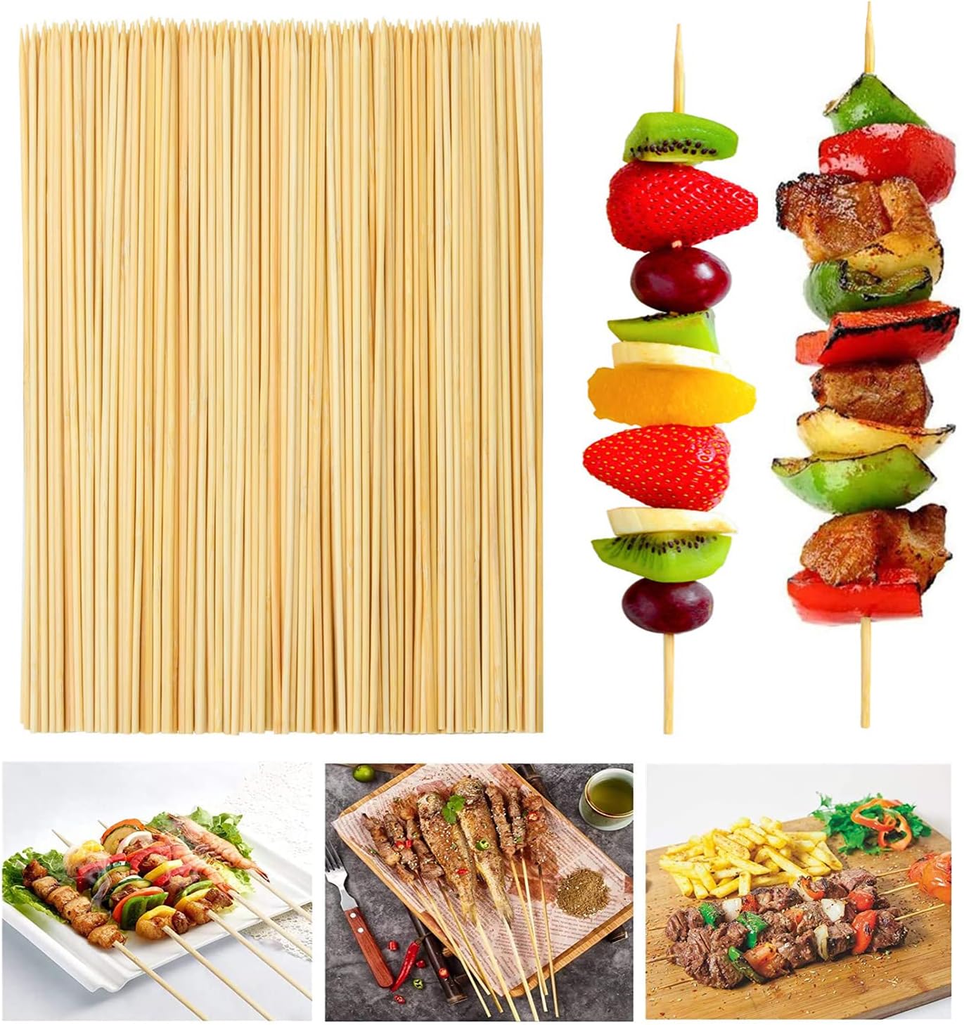 100 pcs Bamboo Skewers Sticks 10 Inch Wooden Skewers Sticks for Chocolate Fountain, BBQ，Appetizer, Cocktail, Kabob and Fruit