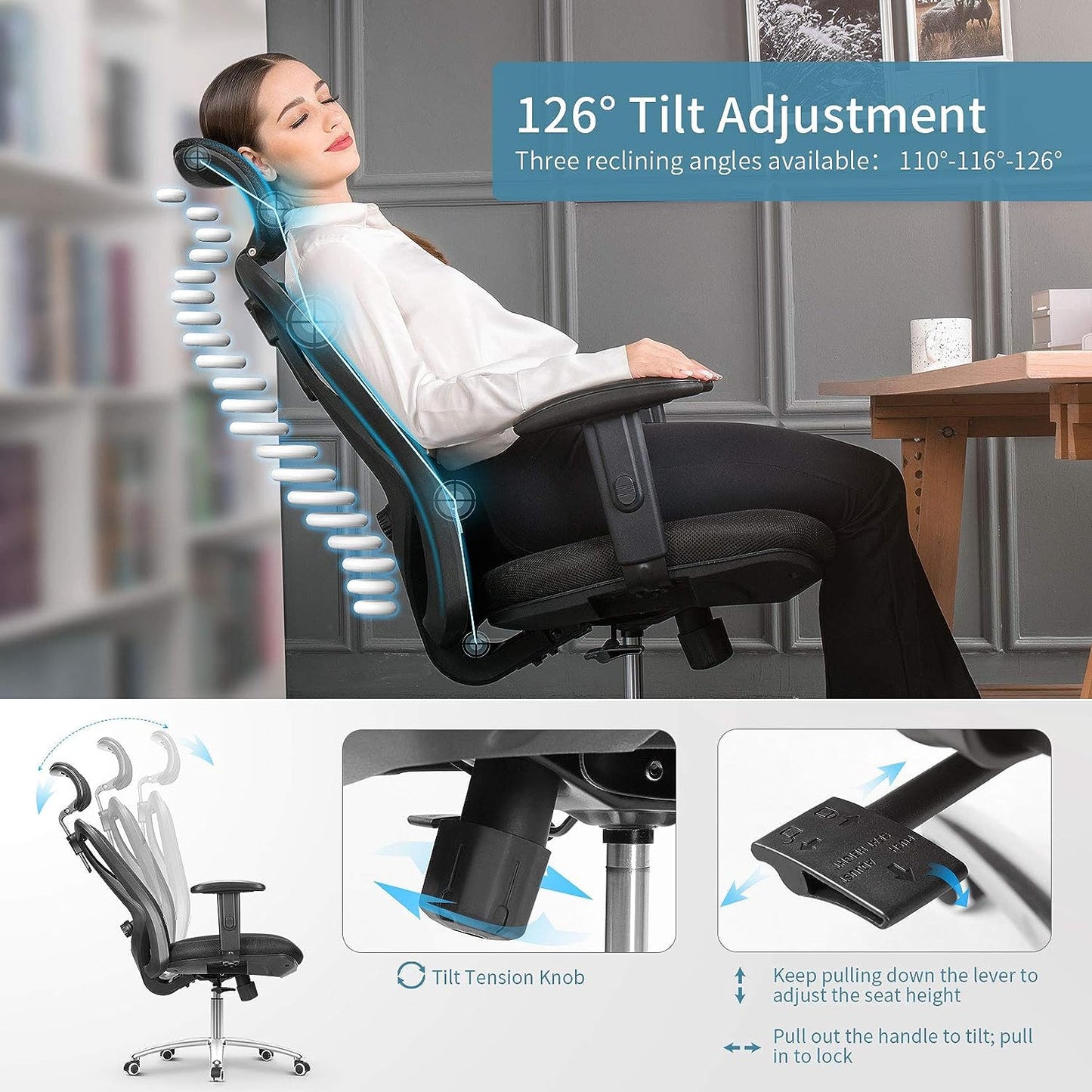 mfavour Ergonomic Office Chair Back Support, Adjustable Desk Chair M18-002