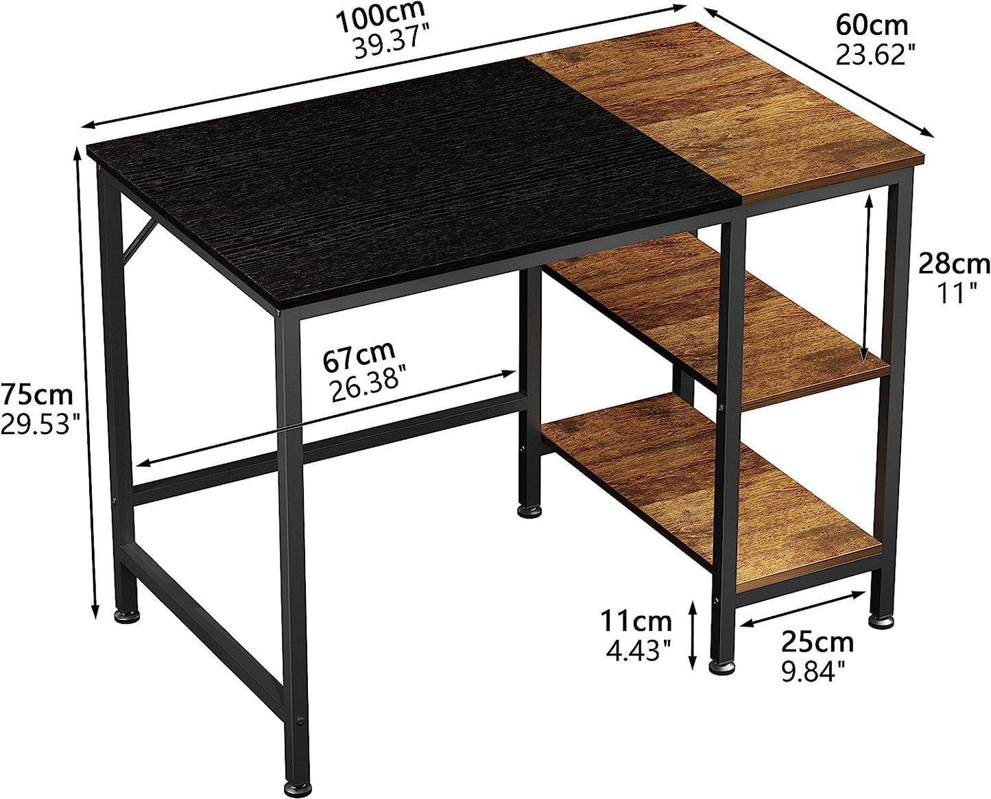 Computer Desk, Home Office Desk with 2 Shelves, Small Desks for student and worker, Study Table