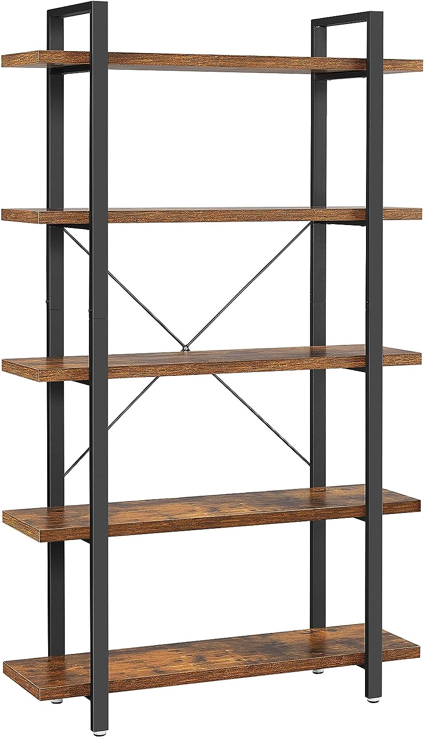 Bookshelf, 5-Tier Industrial Stable Bookcase, Storage Rack, Standing Shelf, Easy Assembly