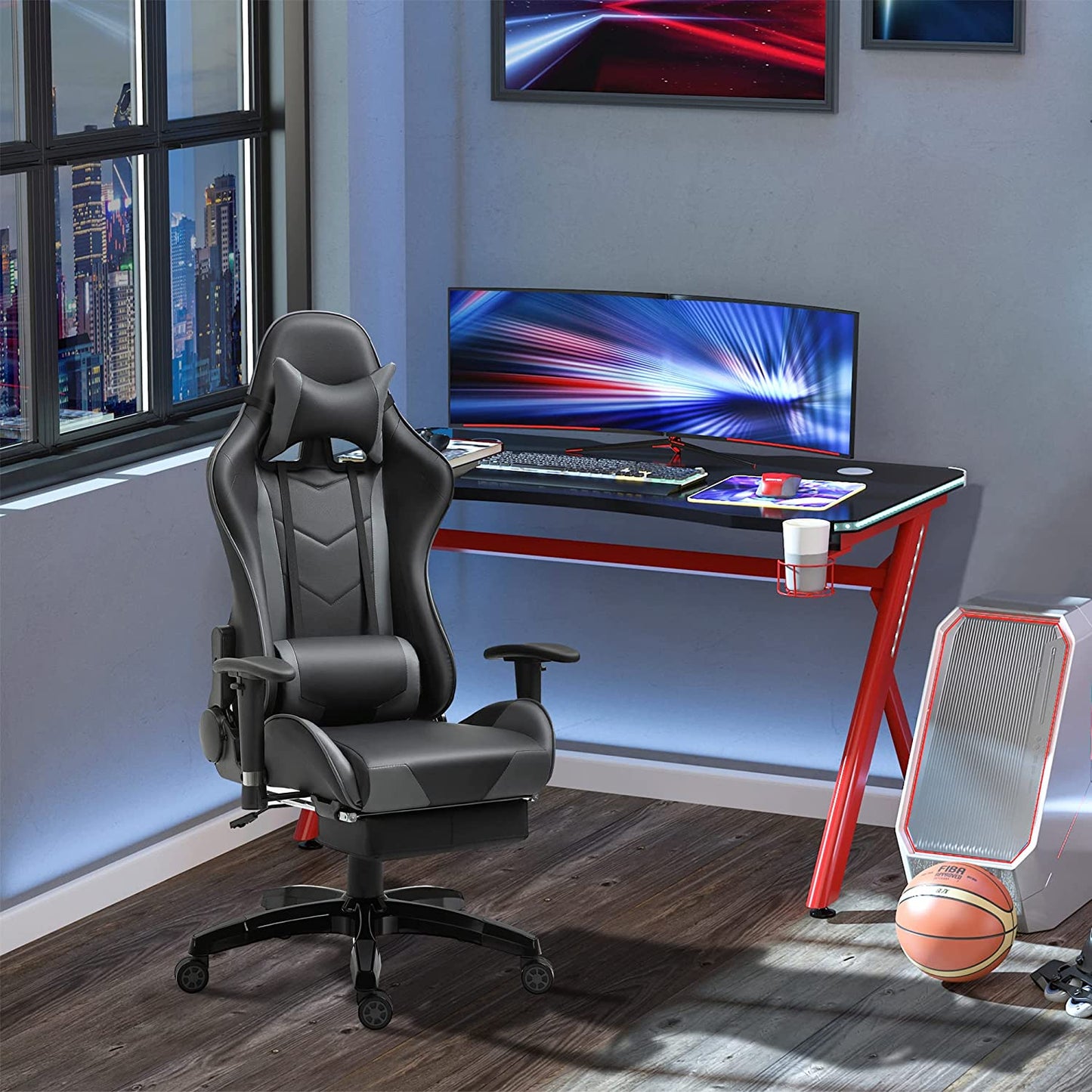 Gaming Chair, Office Racing Chair, Ergonomic Design | Black Grey