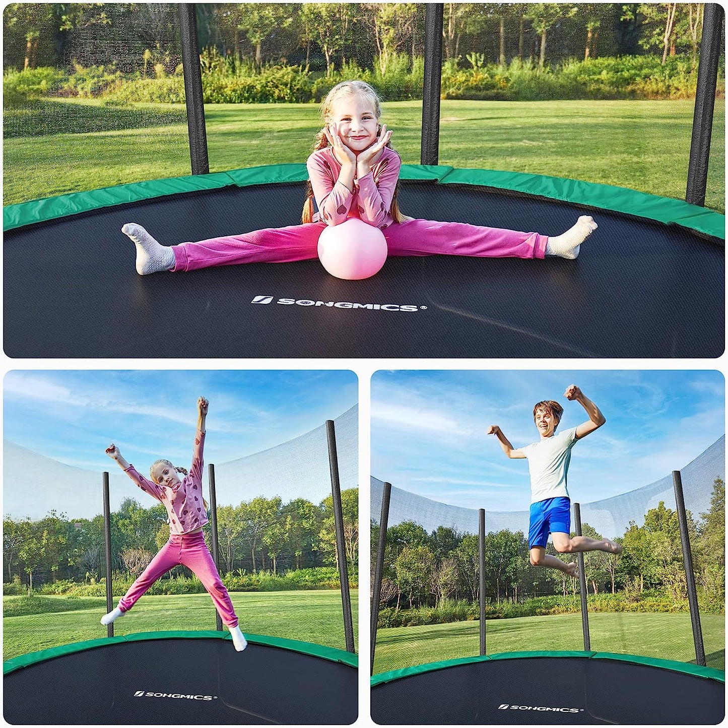 SONGMICS Trampoline, 366 cm (12 ft) Round Trampoline for the Garden with Ladder, Safety Net Enclosure