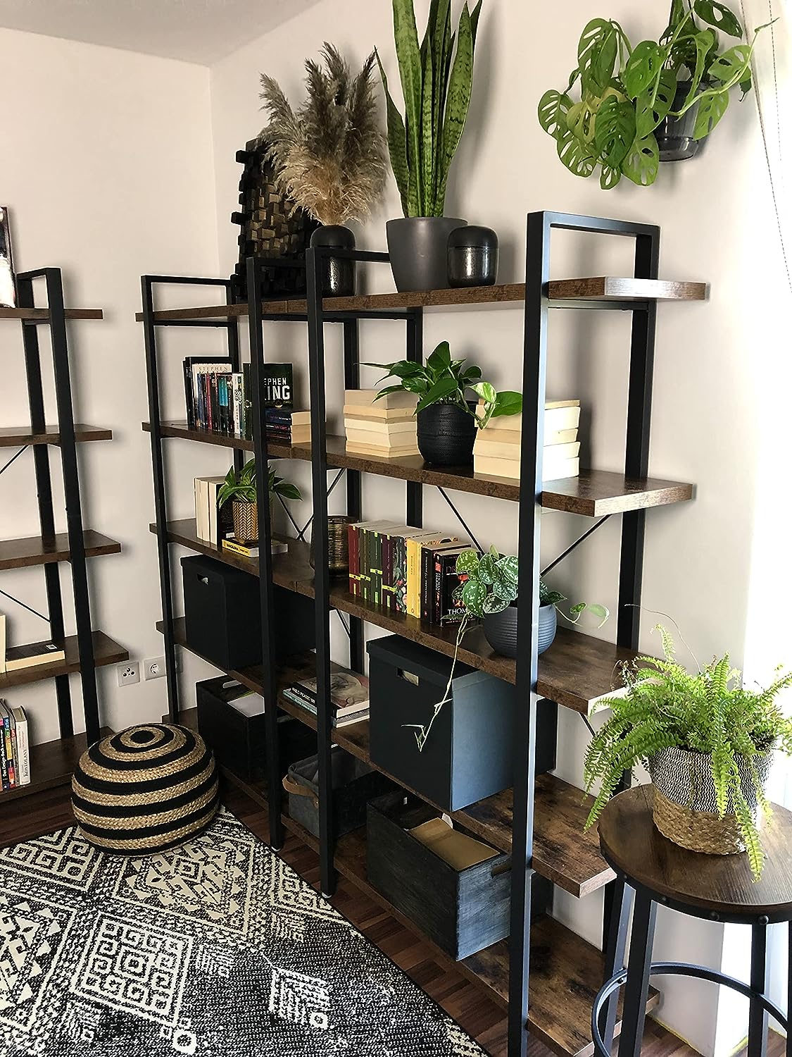 Bookshelf, 5-Tier Industrial Stable Bookcase, Storage Rack, Standing Shelf, Easy Assembly