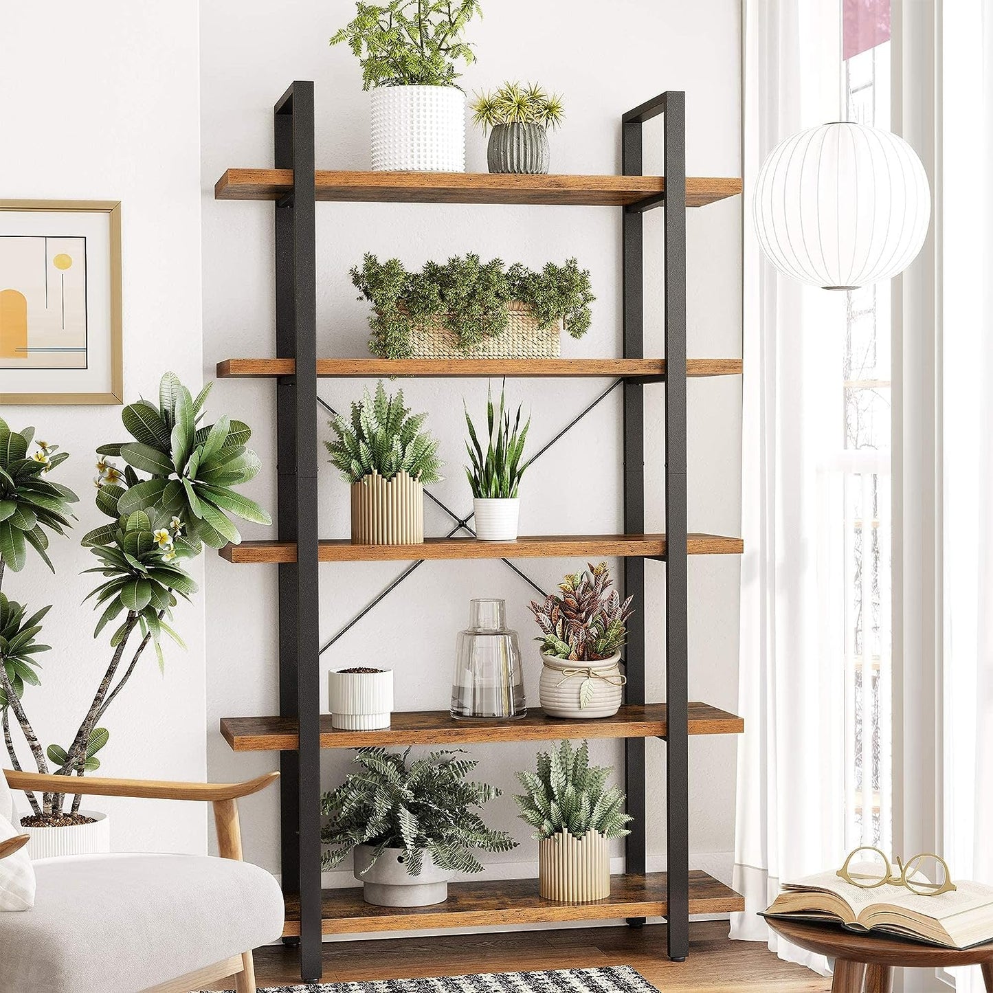 Bookshelf, 5-Tier Industrial Stable Bookcase, Storage Rack, Standing Shelf, Easy Assembly