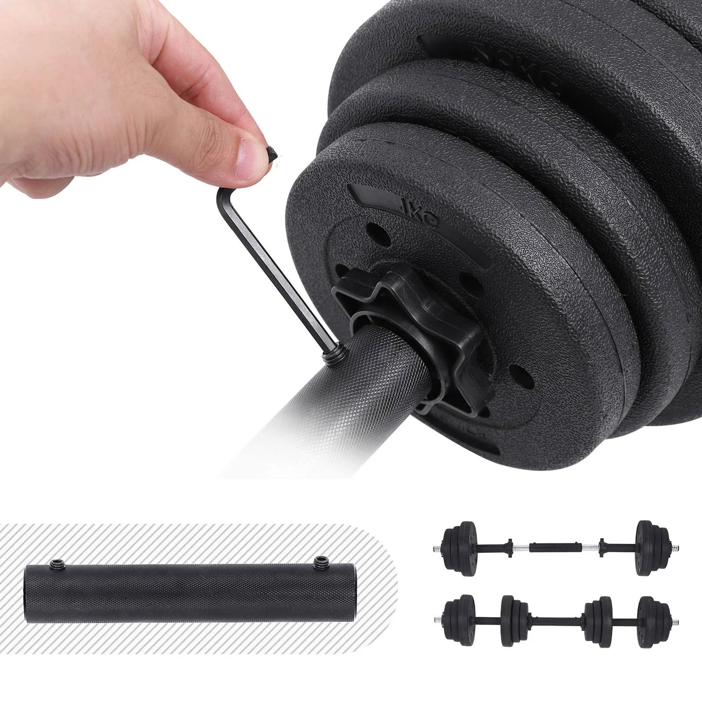 SONGMICS Black Adjustable Dumbbells Set with Extra Barbell Bar