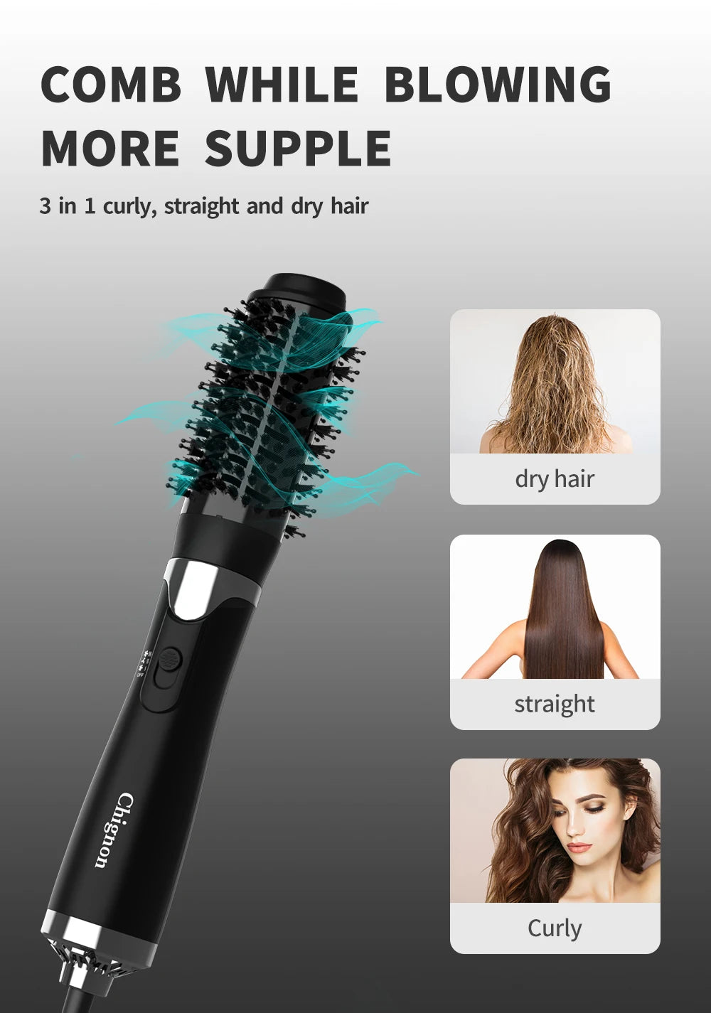 CHIGNON Hair Dryer Brush Hot Air Brush Styler One Step Styler Blow Dryer Brush Create Voluminous Curls Hair Styling Appliances