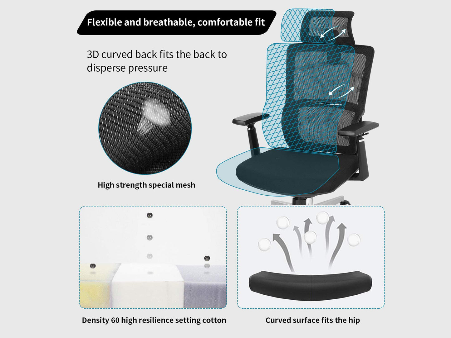 mfavour Ergonomic Office Chair | Desk Chair with 3D Armrest and Adjustable Headrest MFV-026