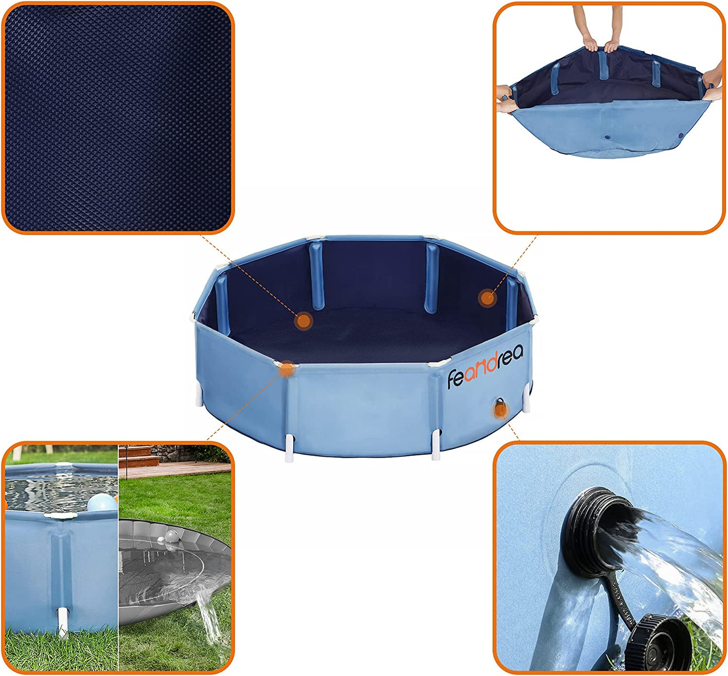 FEANDREA Dog Pool, Pet Swimming Pool, Foldable Pet Bath Tub, Blue