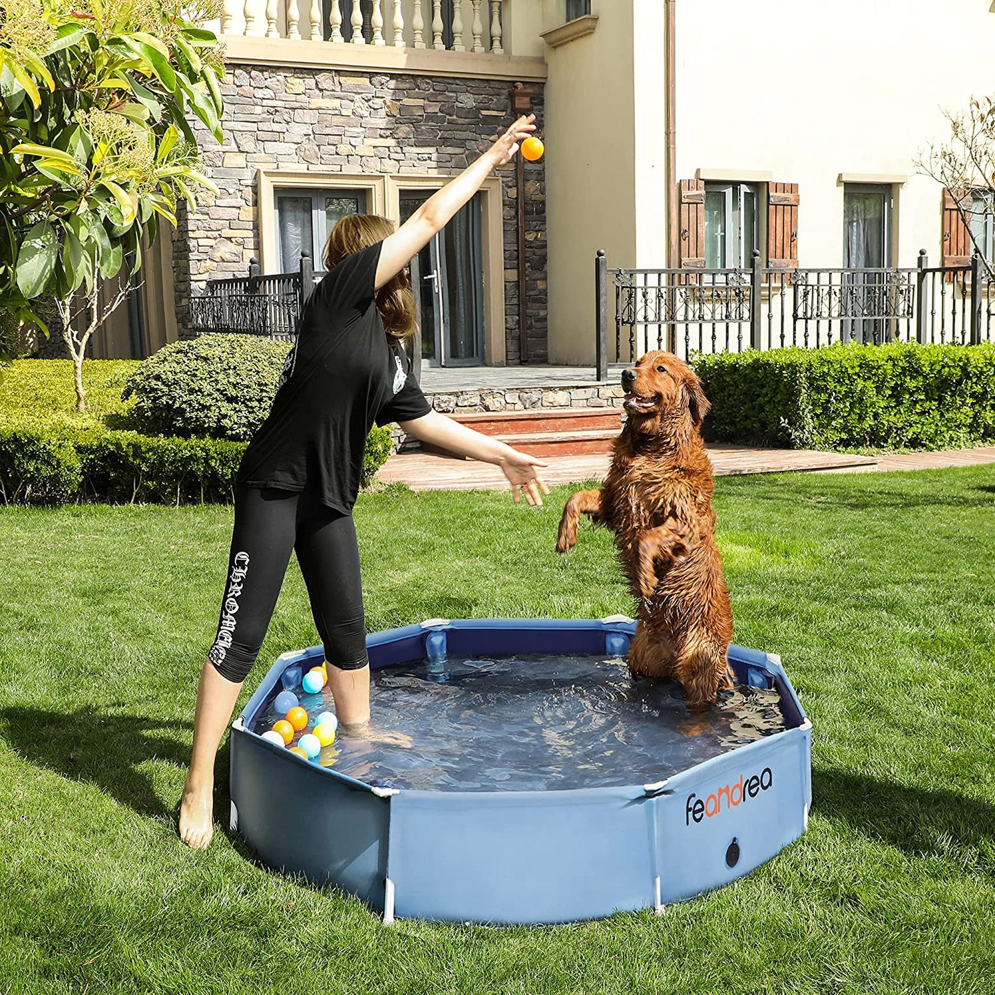FEANDREA Dog Pool, Pet Swimming Pool, Foldable Pet Bath Tub, Blue