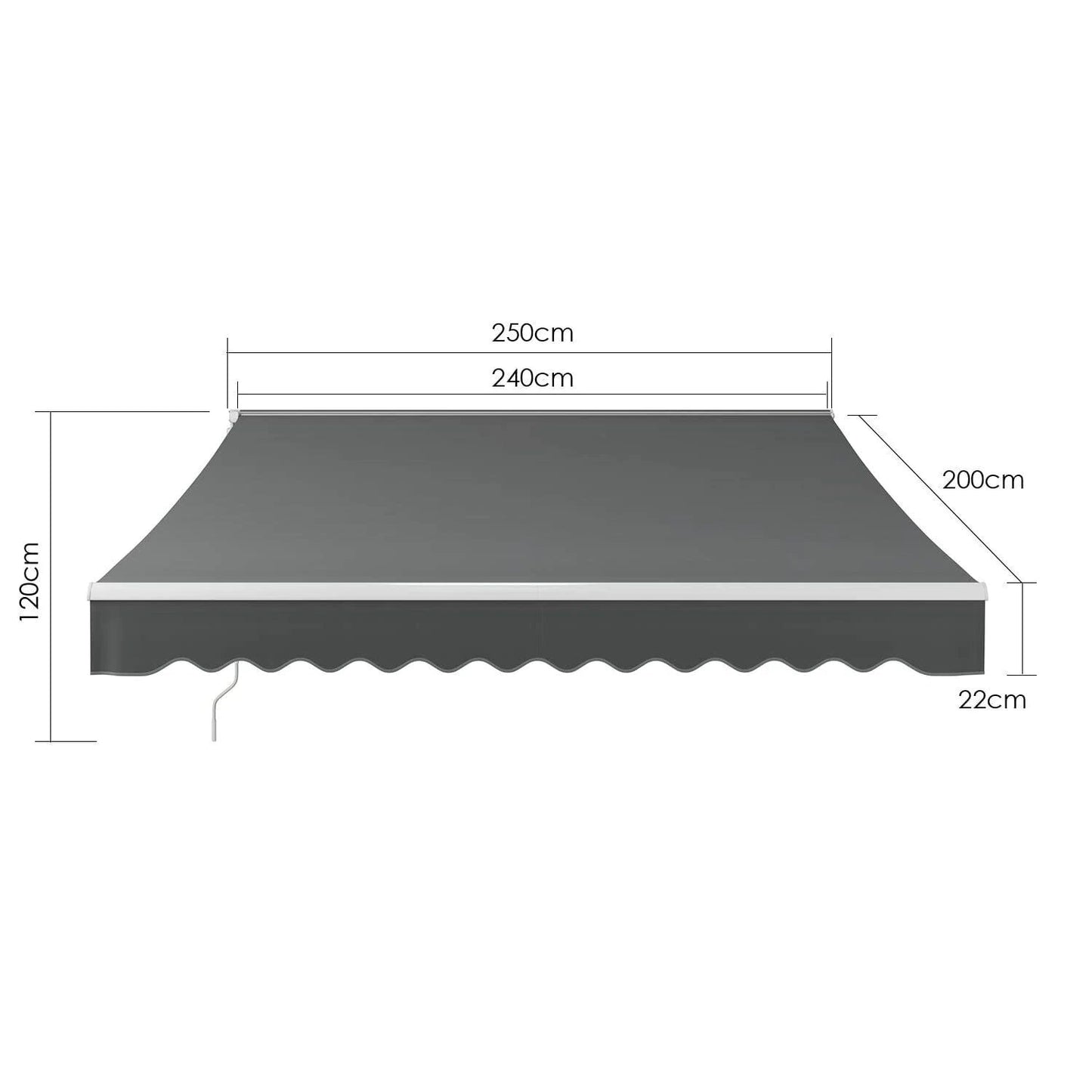 Garden Patio Manual Awning Canopy Sun Shade Shelter Retractable 2.5x2m Grey | MVPower