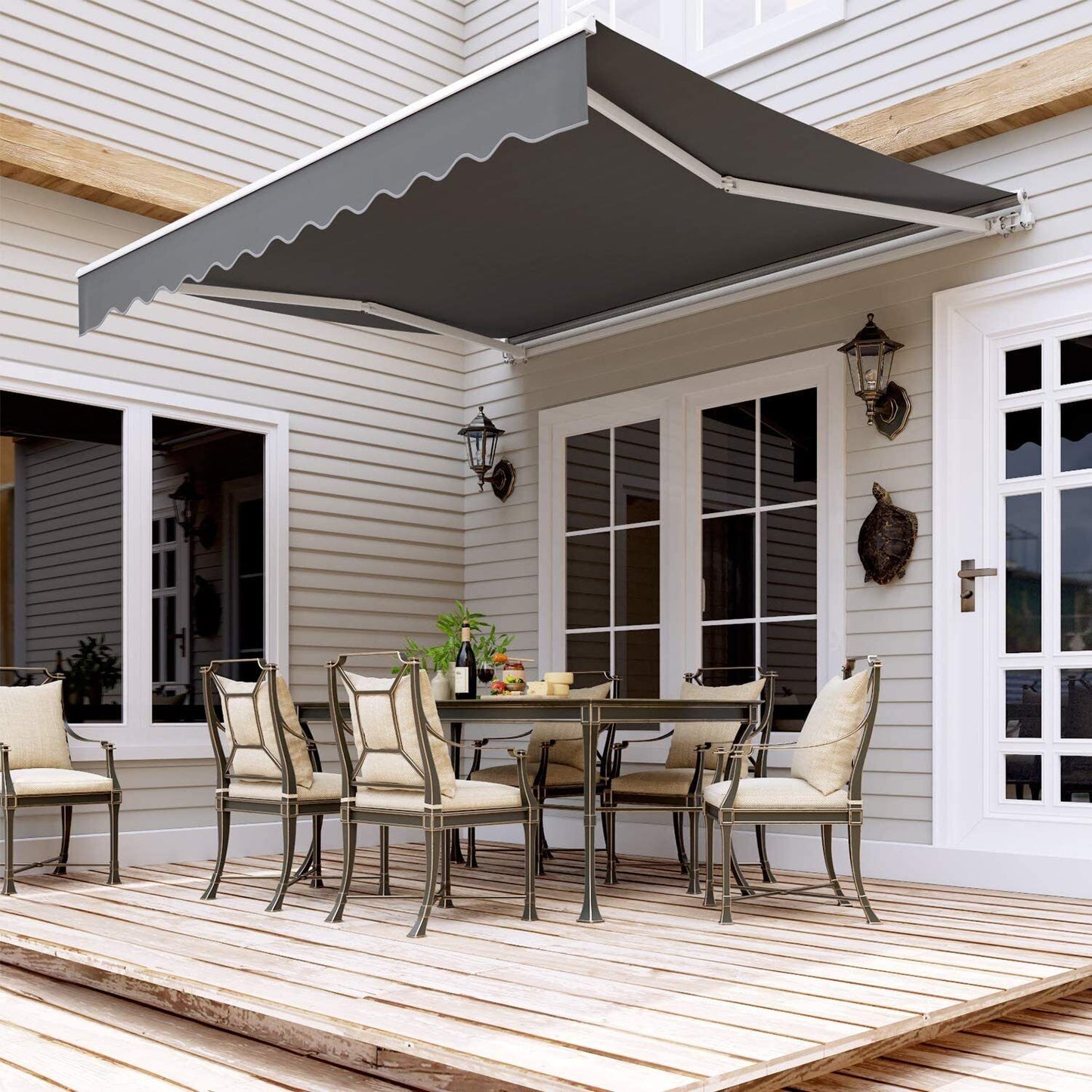 Garden Patio Manual Awning Canopy Sun Shade Shelter Retractable 2.5x2m Grey | MVPower