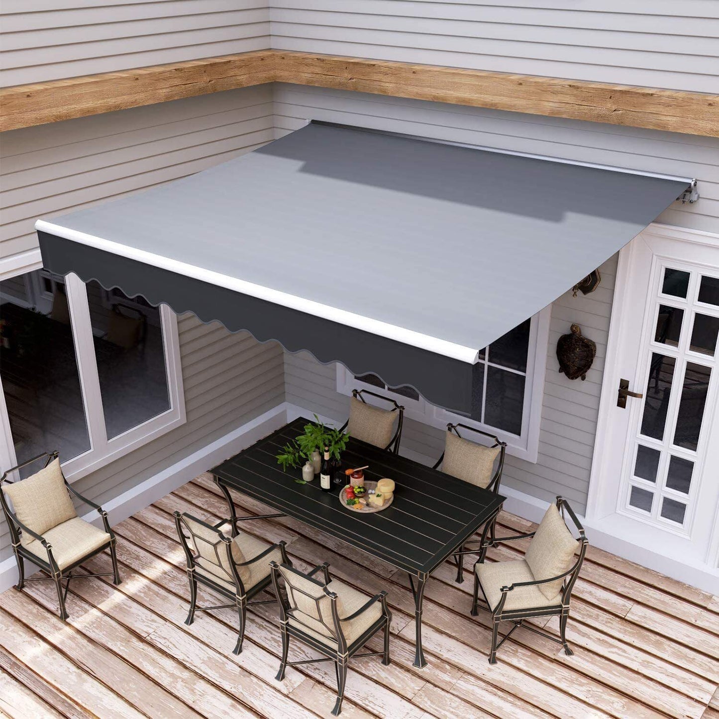 Garden Patio Manual Awning Canopy Sun Shade Shelter Retractable 2.5x2m Grey | MVPower