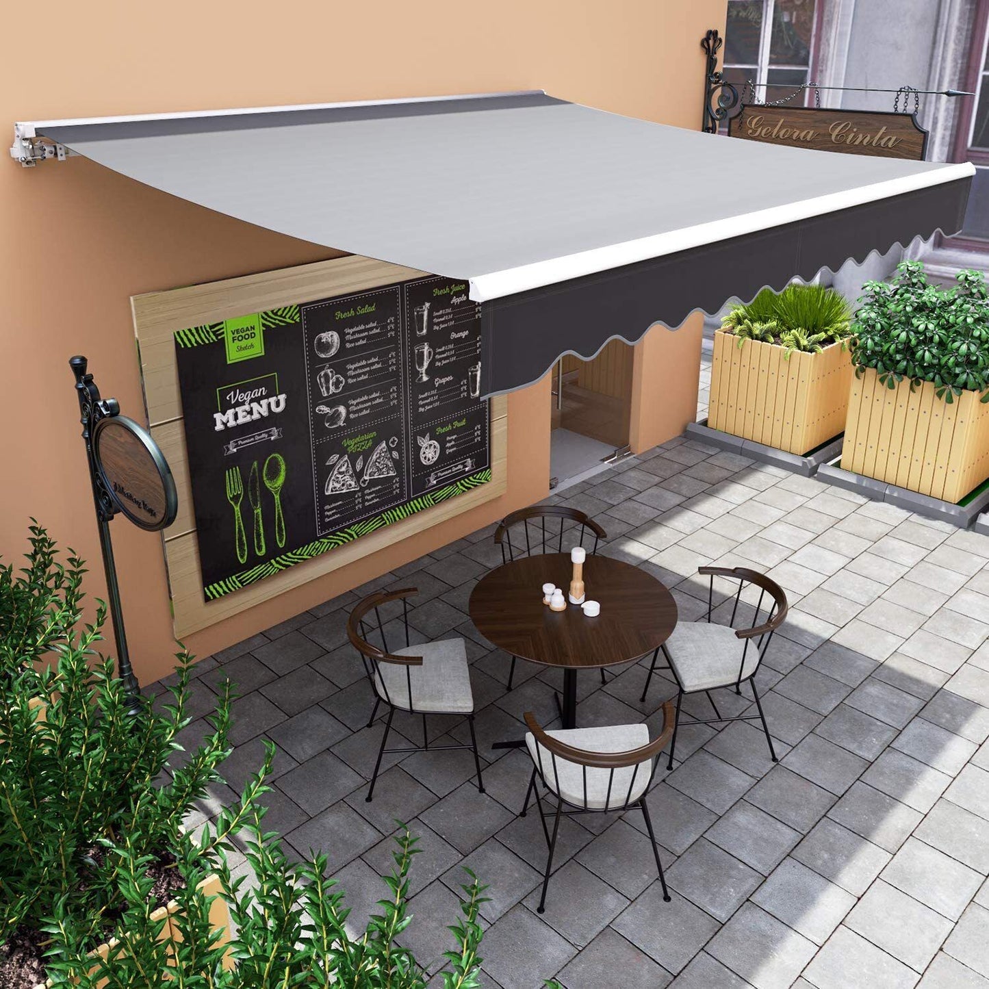 Garden Patio Manual Awning Canopy Sun Shade Shelter Retractable 2.5x2m Grey | MVPower